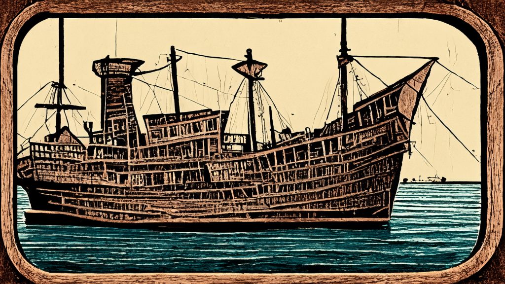 A picture of a stylised 19th century whaling boat.