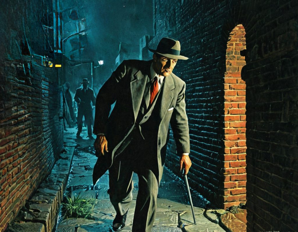 A 1920s detective is pictured on a pulp magazine cover